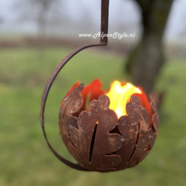 Vuurbol (fakkelhouder) "Eikenblad" hangketting. 90 x 20 cm, Roest design