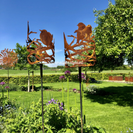 Vogel windlichthouder,  tuinsteker. ⌀ 15 cm, lengte 145 cm. Roest Metaal Decoratie