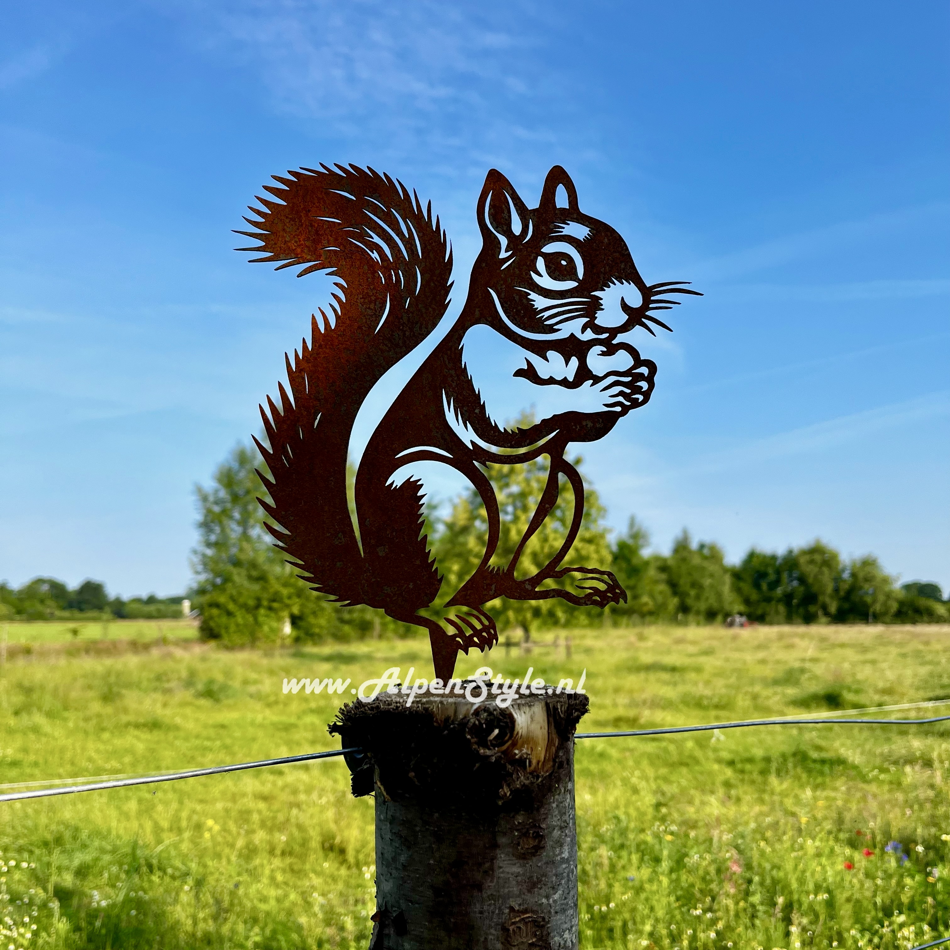 Eekhoorn met spies, ©AlpenStyle, 23 x 21 cm, cortenstaal