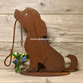 Hondje "Pip" met riem, 58 x 50 cm. Roest Metaal Decoratie