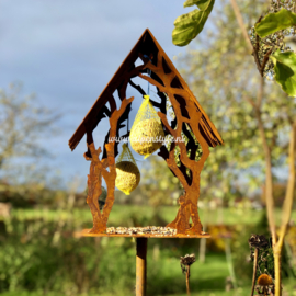 Vogelhuis met takken motief (zwaar), 152 x 21 x 21 cm. Roest Metaal Decoratie