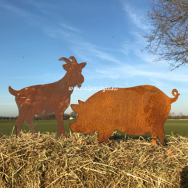 Varken 22 bij 34 cm op dwarsstaven. Roest Metaal Decoratie