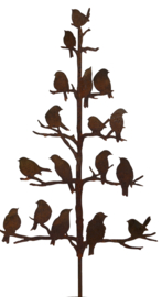 Vogelboom groot met grondpin , 192 x 68 cm. Roest Metaal Decoratie