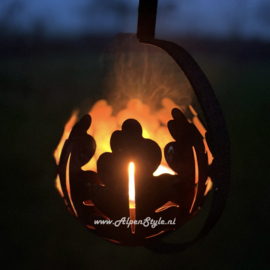 Vuurbol (fakkelhouder) "Eikenblad" hangketting. 90 x 20 cm, Roest design