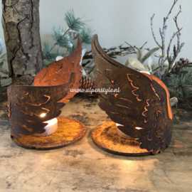 Vleugels kaarsenhouder, diameter 10 cm, Roest Metaal Decoratie