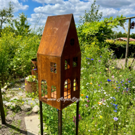 Vogel villa voederplek, 137 x 18 x 8 cm. Roest Metaal Tuindecoratie