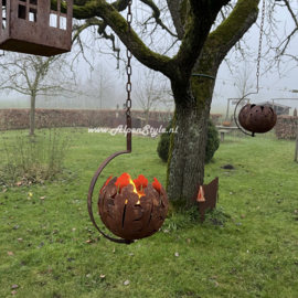 Vuurbol (fakkelhouder) "Eikenblad" hangketting. 90 x 20 cm, Roest design