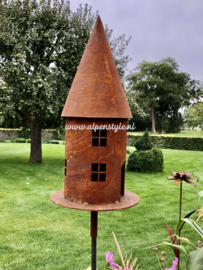 Vogelhuis (kasteel) tuinsteker, 45 x 22 x 165 cm. Roest Metaal Decoratie