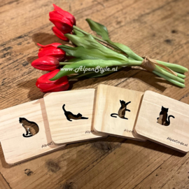 AlpenStyle houten onderzetters,  Katten (set van 4)