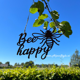 Bee Happy, ©AlpenStyle 20 x 12,5 cm. Roest Metaal Decoratie