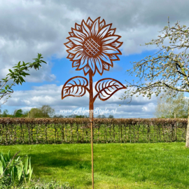 Zonnebloem met bladeren tuinsteker 160 x 36 cm ©AlpenStyle, Cortenstaal