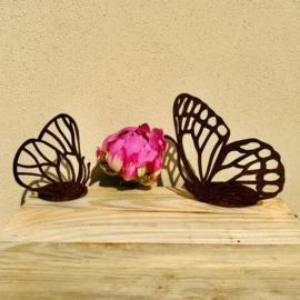 Vlinder waxinelichthouder, 12 x 8 cm. Roest Metaal Decoratie