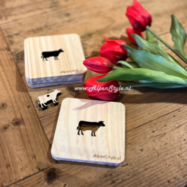 AlpenStyle houten onderzetters,  Koe (set van 4)