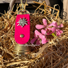 Bel "Glocke" met riem van fuchsia rose vilt, 11 x 3 x 3 cm