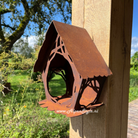Vogelvoederhuis hangend met takken motief, 25 x 22 cm, Roest metaal tuindecoratie