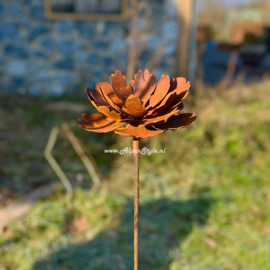 Pioenroos tuinsteker 18 x 127 cm. Roest metaal tuin decoratie