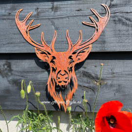 Hert met gewei (groot) ©AlpenStyle, 65 x 60 cm, Roest metaal tuindecoratie