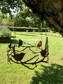 Vogelkrans met 6 vogeltjes, 35 x 19 cm. Roest Metaal Decoratie