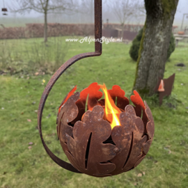 Vuurbol (fakkelhouder) "Eikenblad" hangketting. 90 x 20 cm, Roest design