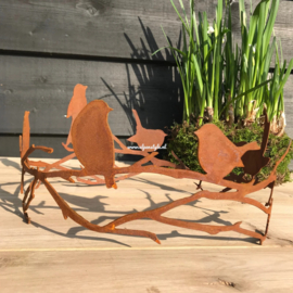 Vogeltjeskrans met 6 vogeltjes, 35 x 19 cm. Roest Metaal Decoratie