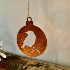 Kerstbal koolmees, 12 x 10 cm. Roest Metaal Decoratie