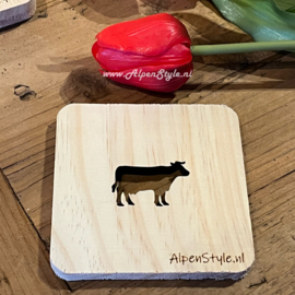 AlpenStyle houten onderzetters,  Koe (set van 4)