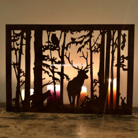 Wilde dieren kaarsen plateau, 50 x 35 x 15 cm, Roest Metaal Decoratie