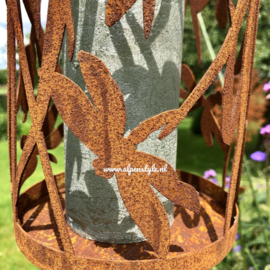 Libelle windlicht op tuinsteker, 23 x 14 x 145 cm. Roest Metaal Decoratie