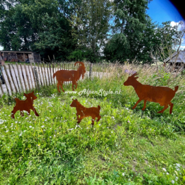 Geiten familie 4 delig, op ware grote! Roest metaal tuin decoratie