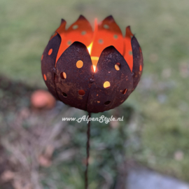 Vuurbloem (fakkelhouder) "Tulp" op tuinsteker, 120 x 18 cm, Roest design