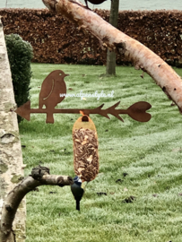 Vogel voeder pijl 40 x 16 cm, Roest Metaal Decoratie
