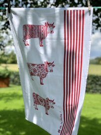 Theedoek Koeien rood "Oh la Vache"