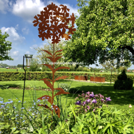 Phlox met bladeren tuinsteker, 140 x 32 cm. Roest Metaal Decoratie