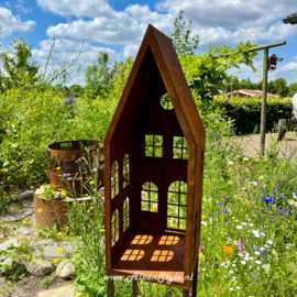 Vogel villa voederplek, 137 x 18 x 8 cm. Roest Metaal Tuindecoratie