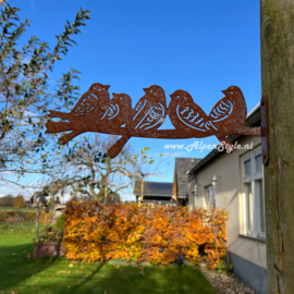 5 Mussen op tak, ©AlpenStyle 30 x 12 cm, cortenstaal