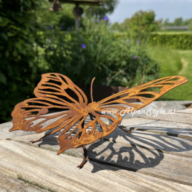 Vlinder op buigbare pootjes, 15 x 25 cm, roest metaal tuin decoratie