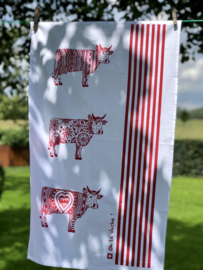 Theedoek Koeien rood "Oh la Vache"