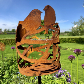 Vogel windlichthouder,  tuinsteker. ⌀ 15 cm, lengte 145 cm. Roest Metaal Decoratie