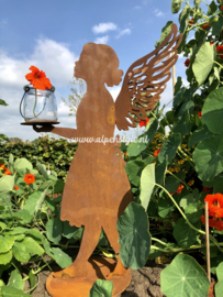 Engel omhoog kijkend met vleugels, 50 x 35 cm. Roest Metaal Decoratie