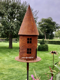 Vogelhuis (kasteel) tuinsteker, 45 x 22 x 165 cm. Roest Metaal Decoratie