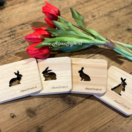 AlpenStyle houten onderzetters,  konijnen (set van 4)