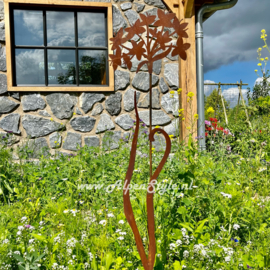 Allium met bladeren tuinsteker, 115 x 23 cm, Roest Metaal Tuindecoratie