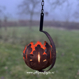 Vuurbol (fakkelhouder) "Eikenblad" hangketting. 90 x 20 cm, Roest design
