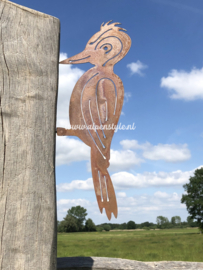 Specht "W.Woodpecker" met schroef, 31 x 12 cm. Roest Metaal Decoratie