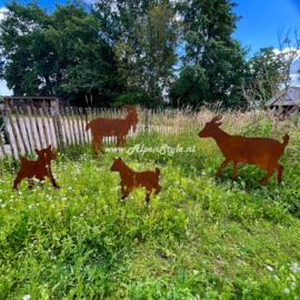 Geiten familie 4 delig, op ware grote! Roest metaal tuin decoratie