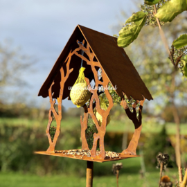 Vogelhuis met takken motief (zwaar), 152 x 21 x 21 cm. Roest Metaal Decoratie