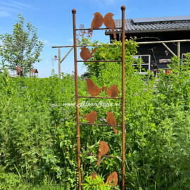 Planten klimrek, vogeltjes, 140 x 35 cm, roest metaal tuin decoratie