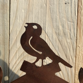 Koekoeksklok "vogeltjes", 24 x 46 cm. Roest Metaal Decoratie
