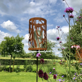 Libelle windlicht op tuinsteker, 23 x 14 x 145 cm. Roest Metaal Decoratie