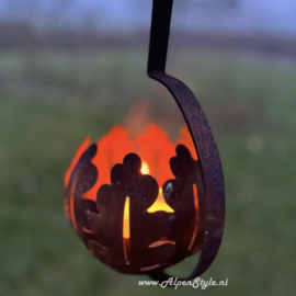Vuurbol (fakkelhouder) "Eikenblad" hangketting. 90 x 20 cm, Roest design